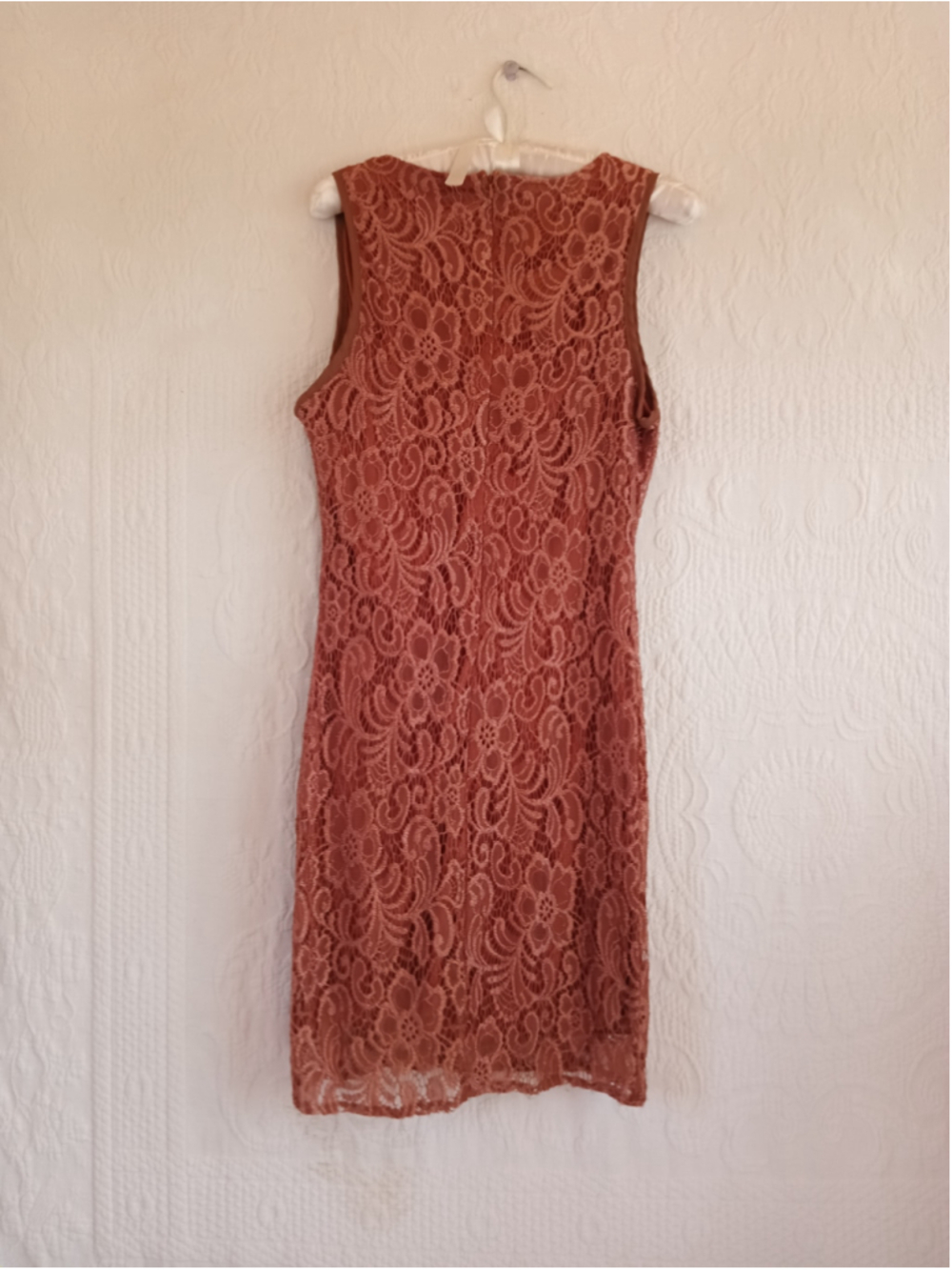 Tuscan red Lace Mini Dress Rust orange bodycon sexy fall copper autumn - Picture 7 of 9